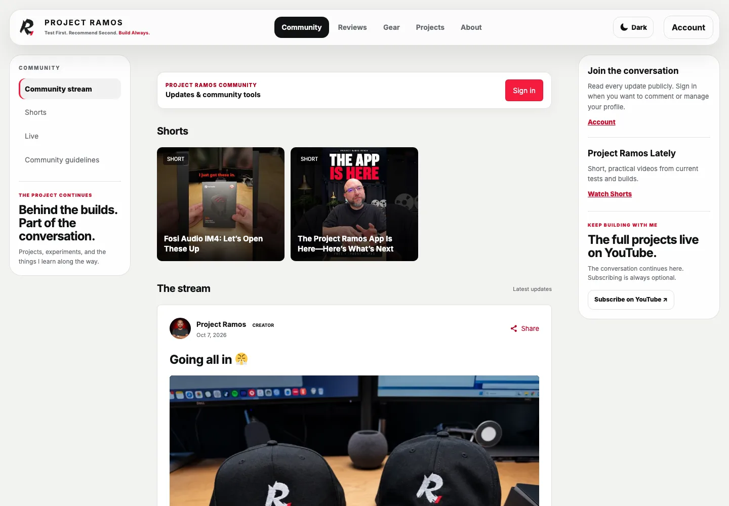 Project Ramos website in light mode