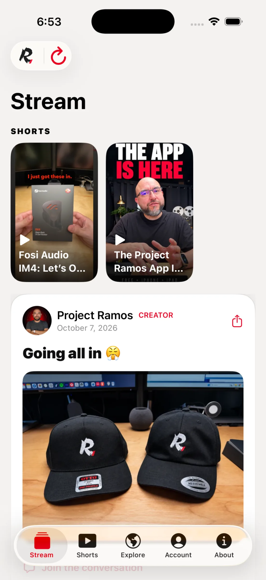 Project Ramos app in light mode